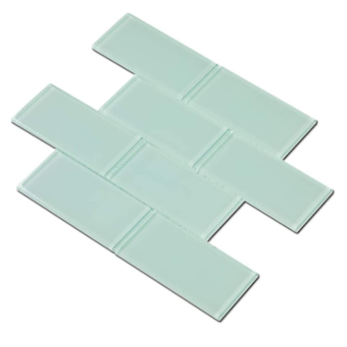 Glass Subway Tile, 3 x 6 Inch, 8 Sq Ft ( 8 sheets), Light Green Glass for Bathroom Wall and Kitchen Backsplash