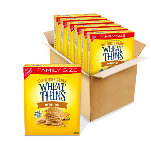 Wheat Thins Original Whole Grain Wheat Crackers, Family Size, 6 - 14 Ounce Boxes (Pack of 6)