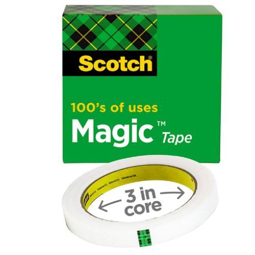 Scotch Magic Tape, 1 Roll, Numerous Applications, Invisible, Engineered for Repairing, 1 x 2592 Inches, 3 Inch Core