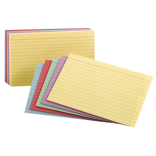 Ruled Color Index Cards, 4" x 6", Assorted Colors, 100 Per Pack 