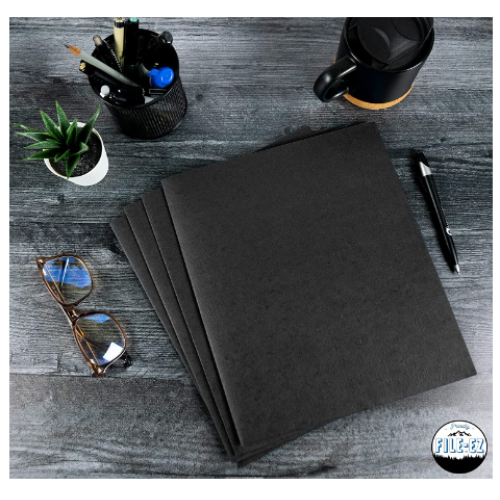 Two-Pocket Folders, Black, 25-Pack, Textured Paper, Letter Size 