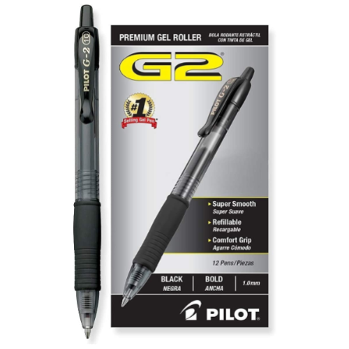 Pilot G2 Retractable Premium Gel Ink Roller Ball Pens, Bold Pt, 12 Pack, Black