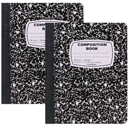 Marble Composition Notebook Wide Ruled Black and White Composition Books 100 Sheets (2 Pack)