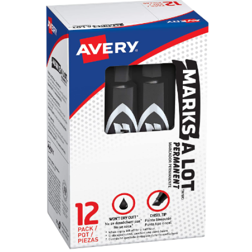 Marks-a-lot Avery Permanent Marker, Regular Chisel Tip, Black 11 markers