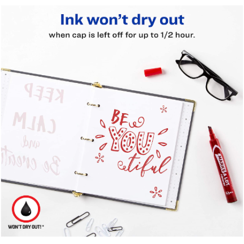 Avery Marks A Lot Permanent Markers, Large Desk-Style Size, Chisel Tip, Water and Wear Resistant, 12 Red Markers