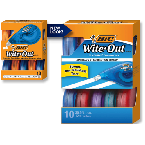 BIC Wite-Out Brand EZ Correct Correction Tape, White, 10-Count, Translucent Dispenser Shows How Much Tape is Remaining
