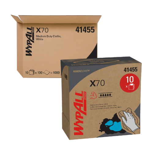 WypAll Power Clean X70 Medium Duty Cloths (41455), Pop-Up Box,White,  Case, 100 Sheets