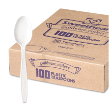 Guildware Heavyweight Plastic Teaspoons, White, 100/box