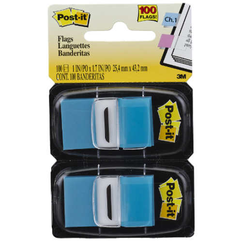 Post-it Standard Page Flags in Dispenser 1in Wide, Bright Blue 100 Flags