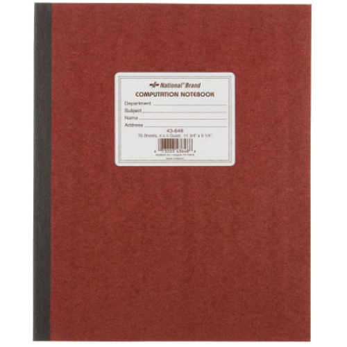 National Brand Computation Notebook, 4 X 4 Quad, Brown, Green Paper, 11.75 x 9.25 Inches, 75 Sheets