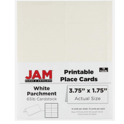 JAM PAPER Printable Place Cards - 3 3/4 x 1 3/4 - White Parchment - 12/Pack