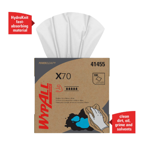 WypAll Power Clean X70 Medium Duty Cloths (41455), Pop-Up Box,White, 100 Sheets 