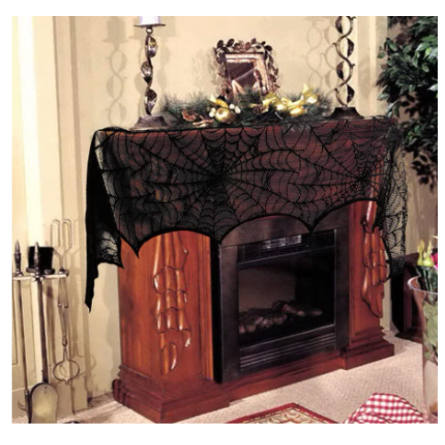 AerWo Halloween Decoration Black Lace Spiderweb Fireplace Mantle Scarf Cover Festive Party Supplies 