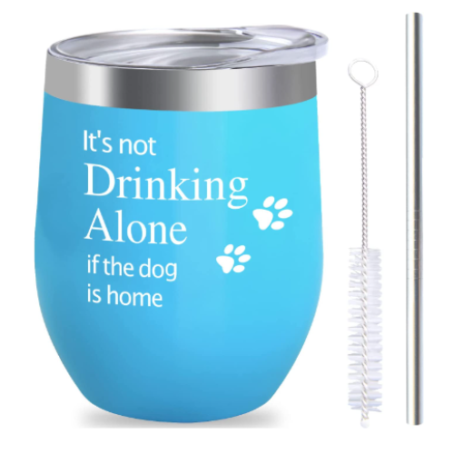 Funny Wine Tumbler Glass Gift For Dog Lover Women Men Her Him Mom Dad Birthday Teacher Beach, 12 OZ Stemless Wine Tumbler With Lid And Straw
