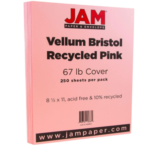 JAM PAPER Vellum Bristol 67lb Cardstock - 8.5 x 11 Coverstock - 147 GSM - Pink - 50 Sheets