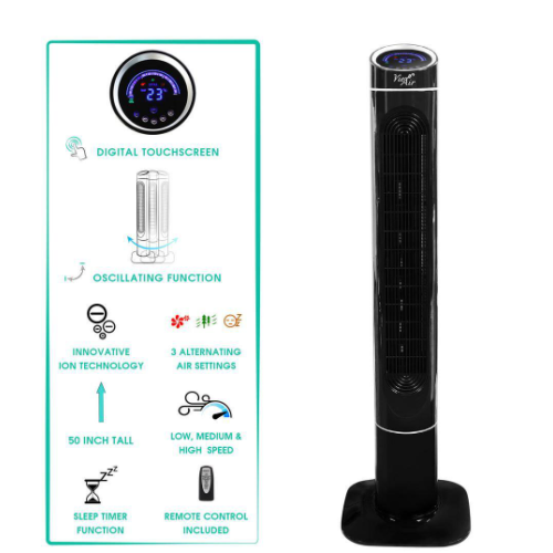 50 in. Luxury Digital 3 Speed High Velocity Tower Fan with Fresh Air Ionizer and Remote Control in Black