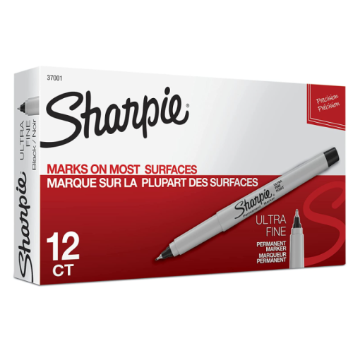 Sharpie Permanent Markers, Ultra Fine Point, Black, 12 Count