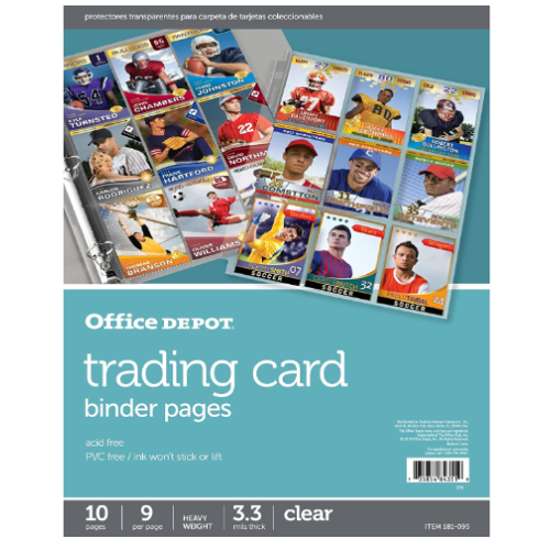 Office Depot Trading Card Binder Pages, 8 1/2in. x 11in., Transparent, Pack Of 10