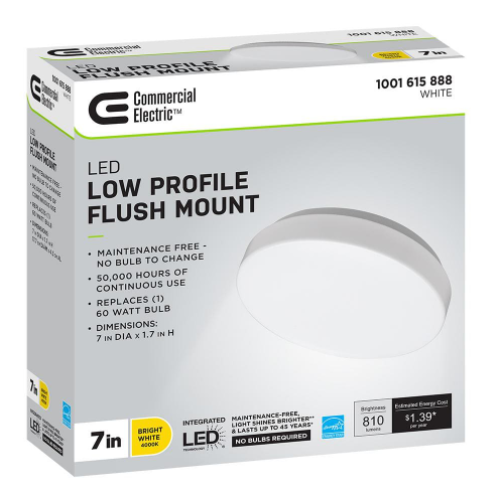 Low Profile 7 in. White Round 4000K Bright White LED Flush Mount Ceiling Light Fixture 810 Lumens Modern Smooth Cover