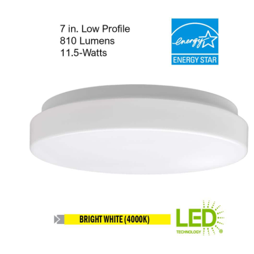 Low Profile 7 in. White Round 4000K Bright White LED Flush Mount Ceiling Light Fixture 810 Lumens Modern Smooth Cover