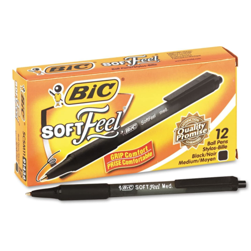 BIC Soft Feel Retractable Ballpoint Pen, Medium Point, Black, 12-Count