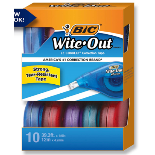 BIC Wite-Out Brand EZ Correct Correction Tape, White, 10-Count
