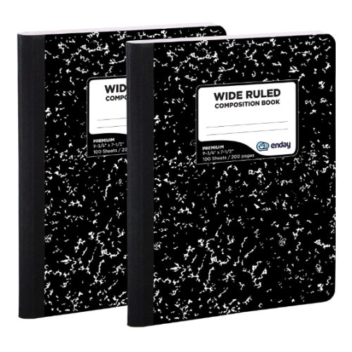 Composition Notebook, 2 Pack, Wide Ruled Paper, 9-3/4" x 7-1/2", 100 Sheets per Notebook, Black Marble