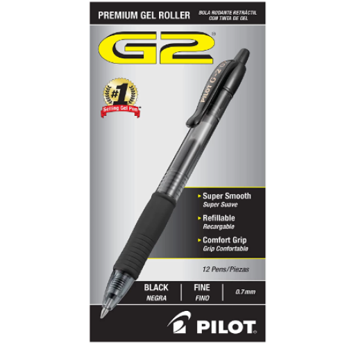 PILOT G2 Premium Refillable & Retractable Rolling Ball Gel Pens, Fine Point, Black Ink, 12-Pack