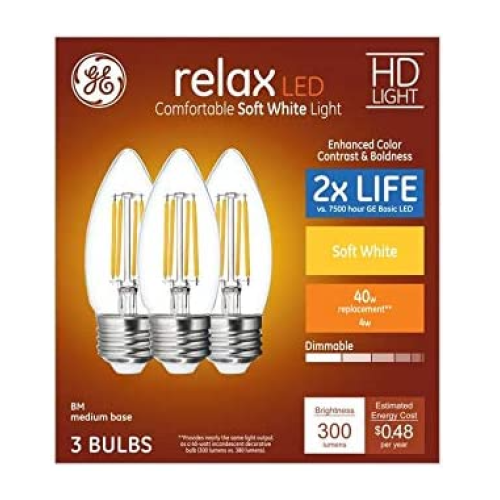 GE Relax 3-Pack 40 W Equivalent Dimmable Soft White B LED Light Fixture Light Bulbs 