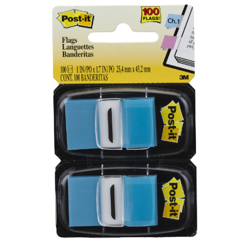 Post-it Standard Page Flags in Dispenser 1in Wide, Bright Blue 100 Flags