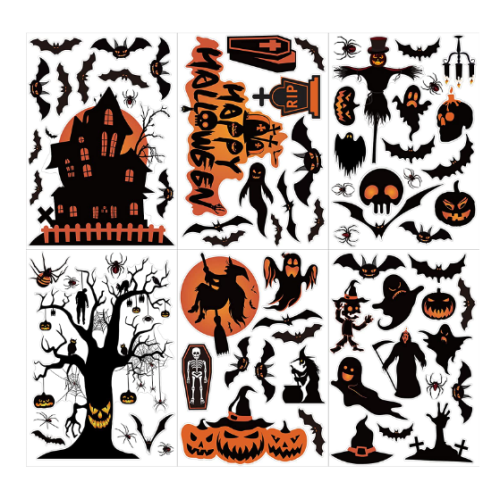 Halloween Window Clings, Double-Sided Pattern Halloween Window Stickers for Halloween Window Decorations 9 Sheets