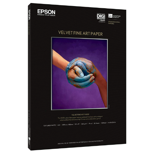 Epson S041637 Velvet Fine Art Paper, 13 x 19, White (Pack of 20 Sheets)