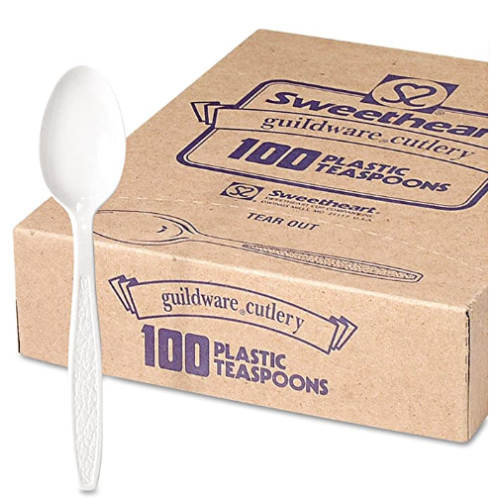 Guildware Heavyweight Plastic Teaspoons, White, 100/box