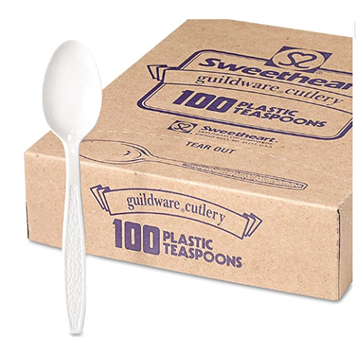 Guildware Heavyweight Plastic Teaspoons, White, 100/box