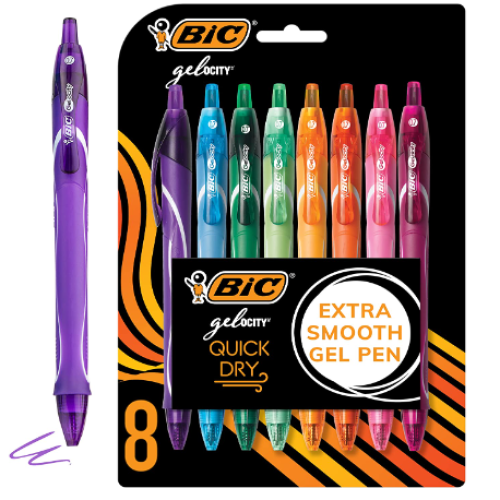 BIC Gel-ocity Quick Dry Fashion Retractable Gel Pens, Medium Point (0.7mm), 8-Count Gel Pen Set, Colored Gel Pens With Full-Length Grip