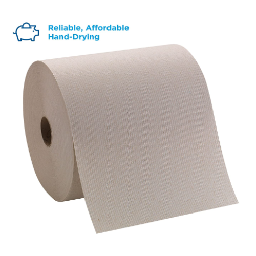 Pacific Blue Basic Recycled Hardwound Paper Towel Rolls  (Georgia-Pacific), Brown, 800 Feet Per Roll, 2 Rolls 