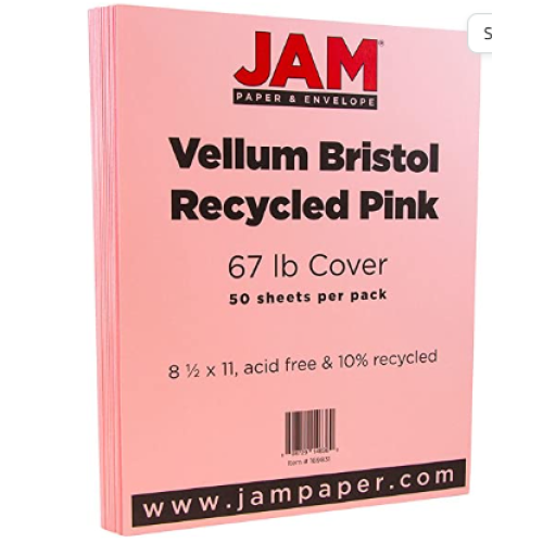 JAM PAPER Vellum Bristol 67lb Cover 50 Sheets Pink