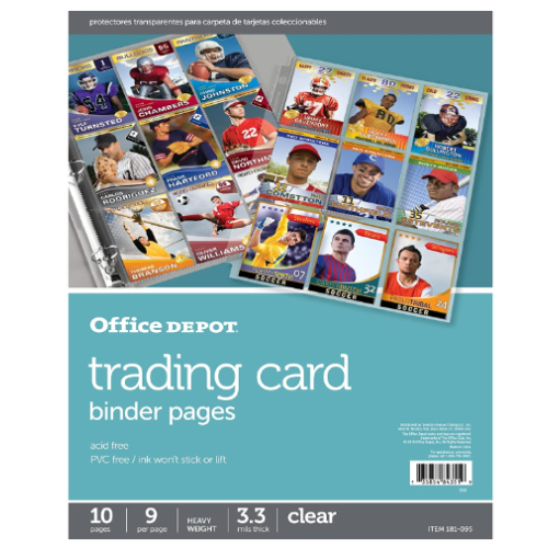 Office Depot Trading Card Binder Pages, 8 1/2in. x 11in., Transparent, Pack Of 10