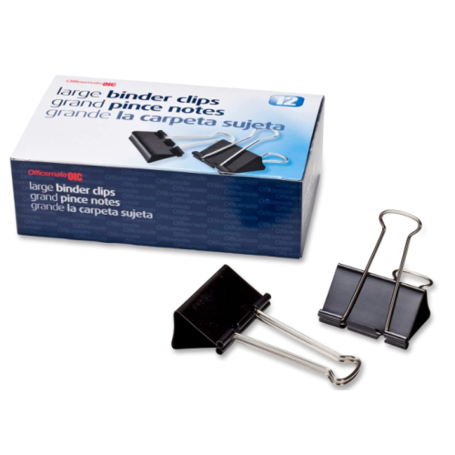 Officemate International Corp. 99100 Binder Clips,Large,2-Inch Wide,1-Inch Cap, 12/BX, Black/Silver