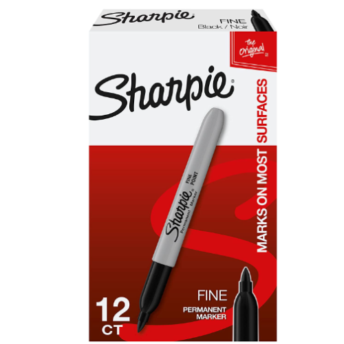 Sharpie Permanent Markers, Fine Point, Black, 12 Count