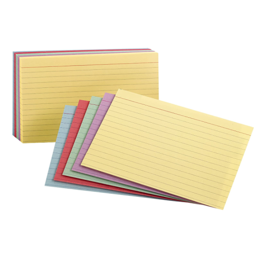 Oxford Ruled Color Index Cards, 4" x 6", Assorted Colors, 100 Per Pack