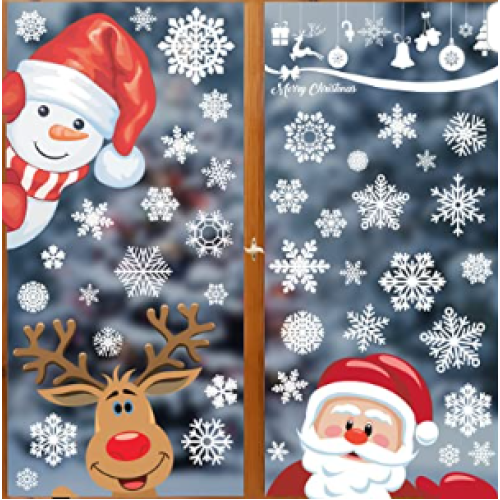 Christmas Window Clings,Double-Sided Re-appliable 8 Adorable Designed Window Decorations Stickers for Glass