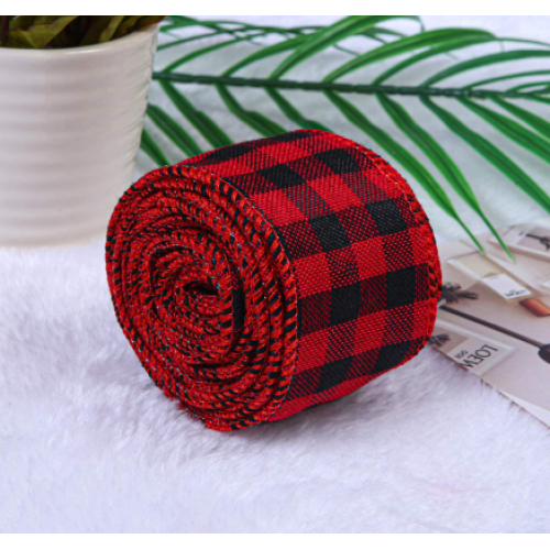 Red and Black Plaid Burlap Ribbon Christmas Wired Ribbon Wrapping Ribbon for Christmas Crafts Decoration