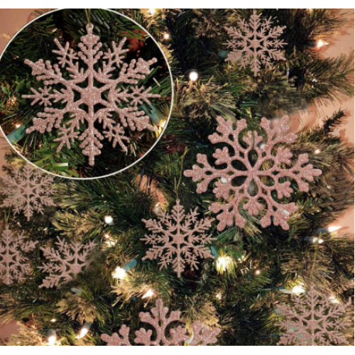 30 pcs Christmas Rose Gold Snowflake Ornaments Plastic Glitter Snow Flakes Ornaments for Winter Christmas Tree set of 2