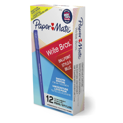 Paper Mate Write Bros Ballpoint Pens, Medium Point (1.0mm), Blue, 12 Count