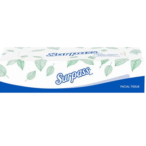 Surpass 21340 Facial Tissue, 2-Ply, Flat Box, 100 per Box, 5 Boxes