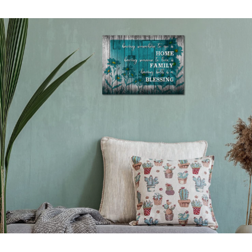 JDKWAY Teal Flower Inspirational Bathroom Wall Art for Bedroom Teal Daisy Motivational Quotes Wall Decor for Family Blessing Canvas Green and Grey Decor Ready to Hand 11x14 Inch