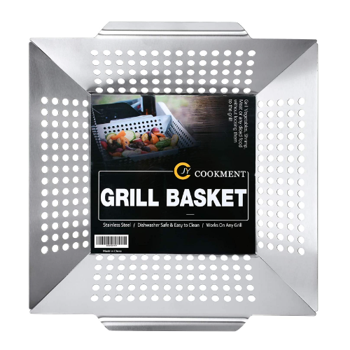  Grill Basket- Stainless Steel Grilling Basket for Indoor and Outdoor Use, Heavy Duty Vegetables Grill Basket for Veggies and Kabob, Suitable for All Grills, Dishwasher Safe