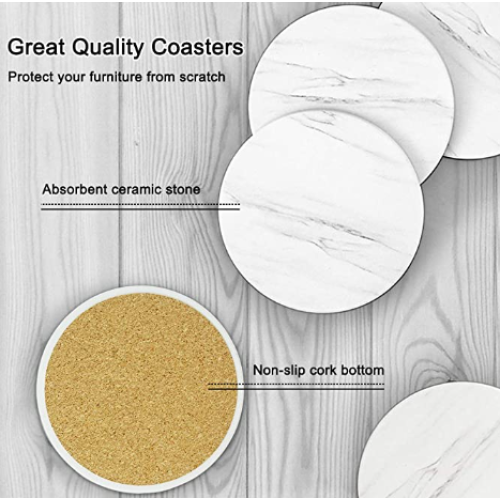  Coasters for Drinks ,KZKJ Absorbent Marble Style Ceramic Drink Coaster set of 6