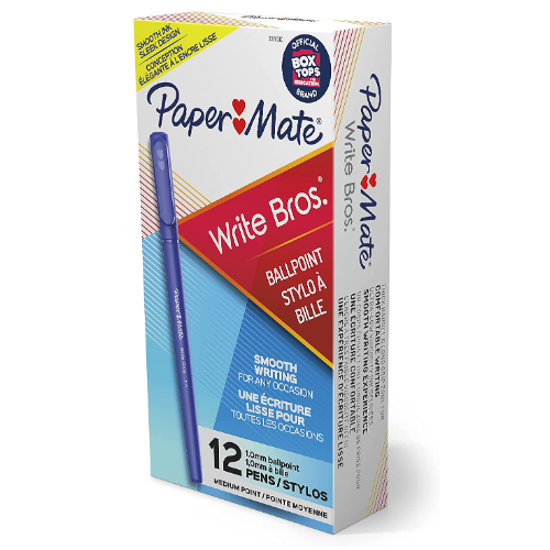 Paper Mate Write Bros Ballpoint Pens, Medium Point (1.0mm), Blue, 12 Count